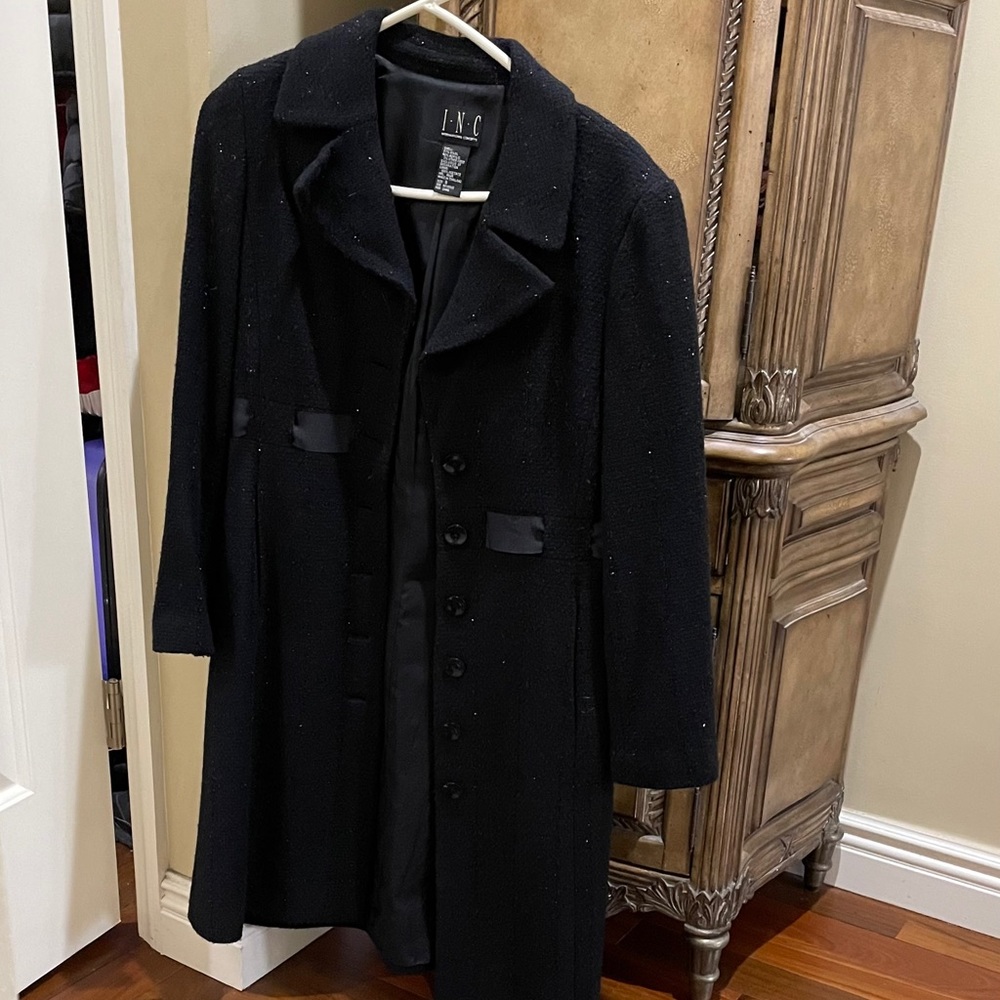 Inc midi dress coat with shiny ribbon throughout